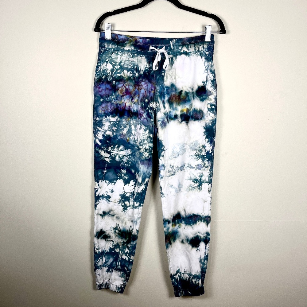 Ice dyed tie dyed upcycled gray navy multicolor stretch jogger sweatpants